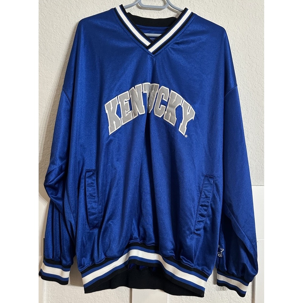 Starter Kentucky Wildcats Pullover Jacket NCAA V-Neck XL Stitched Blue Gray Whit